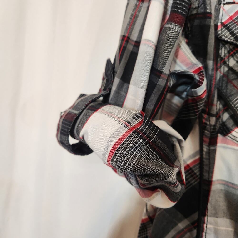 HELIX Athletic Fit Black Grey‎ Red Plaid Streetwear Cowboy Western Mens Medium M - Picture 8 of 12